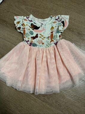 Girls' Pink Mermaid Print Tulle Dress